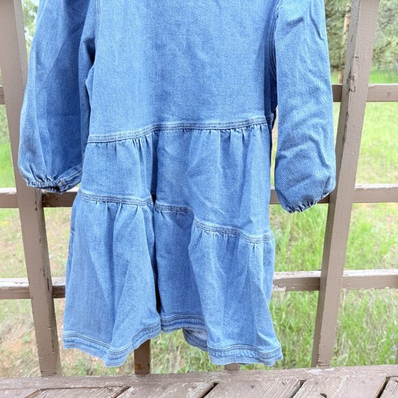 EUC Aaron & Amber Denim Tiered Mini Puff-Sleeve Dress - Picture 7 of 10